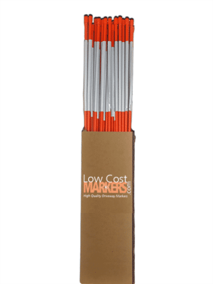 SOLD "AS IS" - (Sold in Increments of 100, 200, 300 etc. ONLY) B+ Grade 4' x 1/4" Orange Driveway Markers with Cap and 5" Imperfect* Reflective Tape - See Product Description for Details