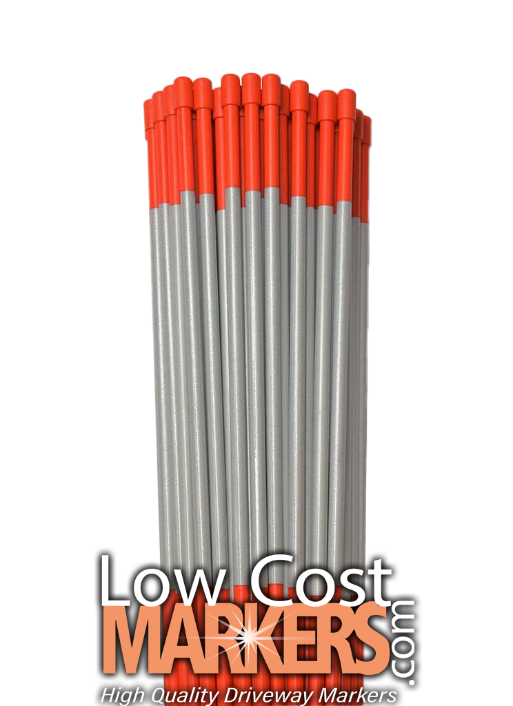 500PK 48 Heavy Duty 5/16” Diameter Hi Visibility Safety Orange Driveway Markers w/Reflective Tape Rods Stakes Guides 